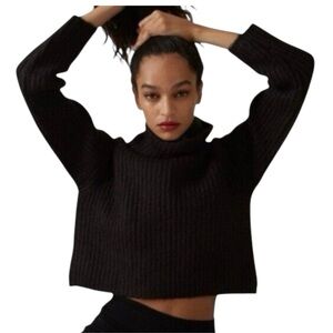 Thakoon Cropped Ribbed Turtleneck Sweater Black Ribbed SOFT Large